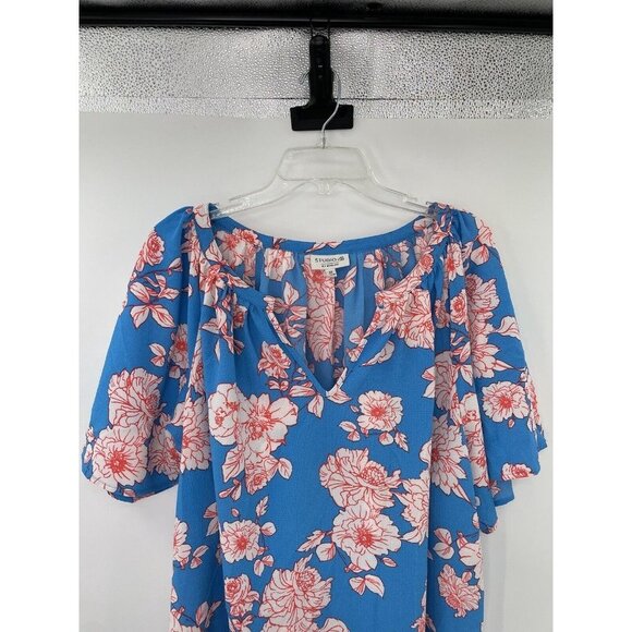 Studio B Bobeau Plus Size Turquoise Blue‎ Floral Peasant Flutter Sleeve Top 3x - Picture 2 of 8